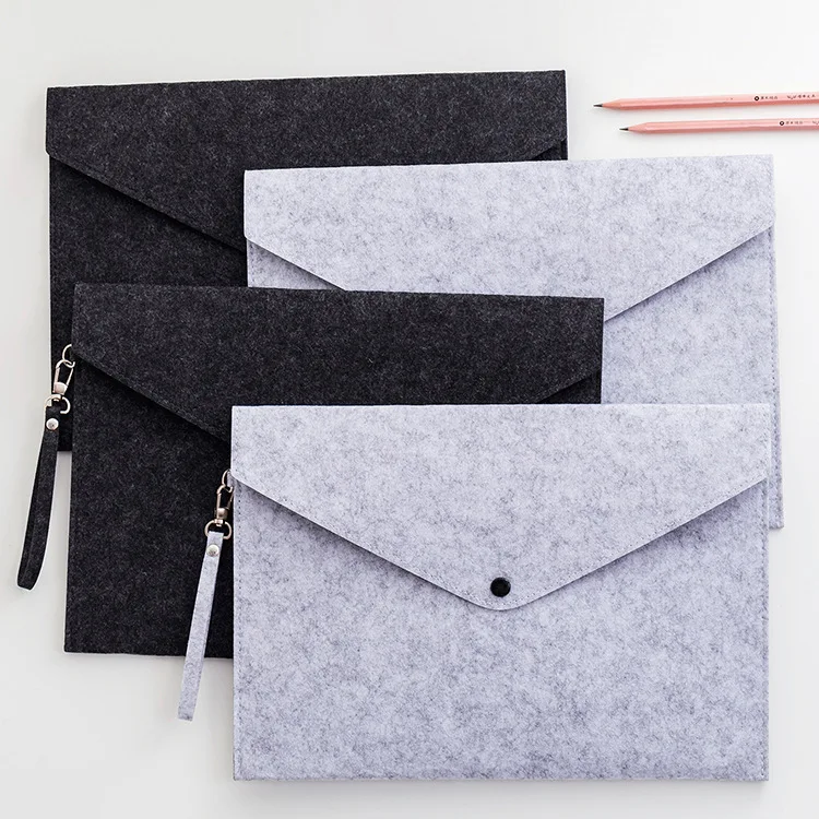 Office Supply Felt Tote File Folder Bag Grey Black Velvet Document Storage Envelope Bag Laptop Sleeve