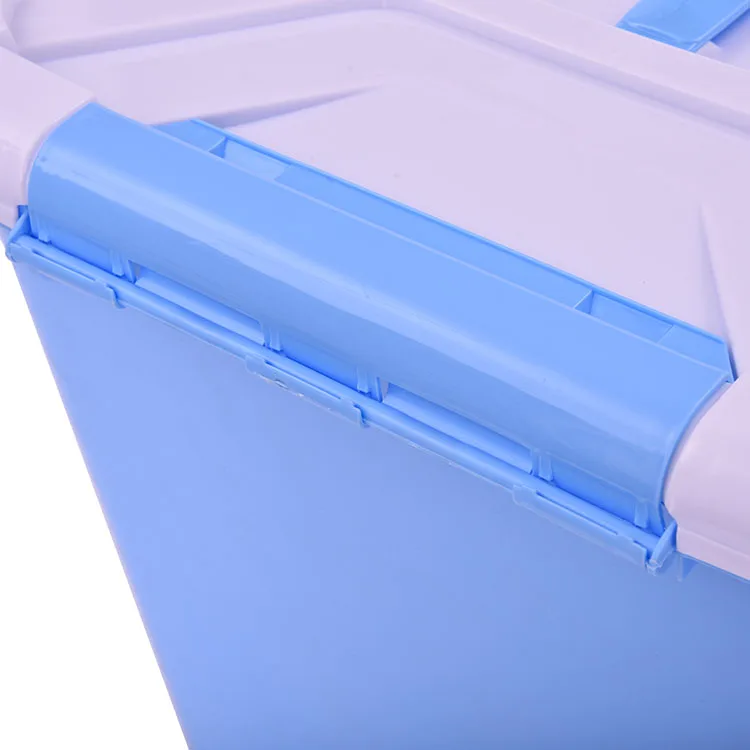 Customized color 25L clothes storage box with wheels,plastic sealed container