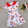 Fashion Summer Kids Girls Peter Pan Collar Short Sleeve High Waist Dress Floral Pleated Dress