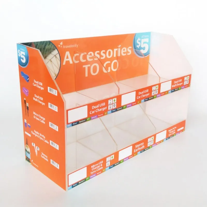 Custom acrylic data wire earphone cell phone accessory display stand