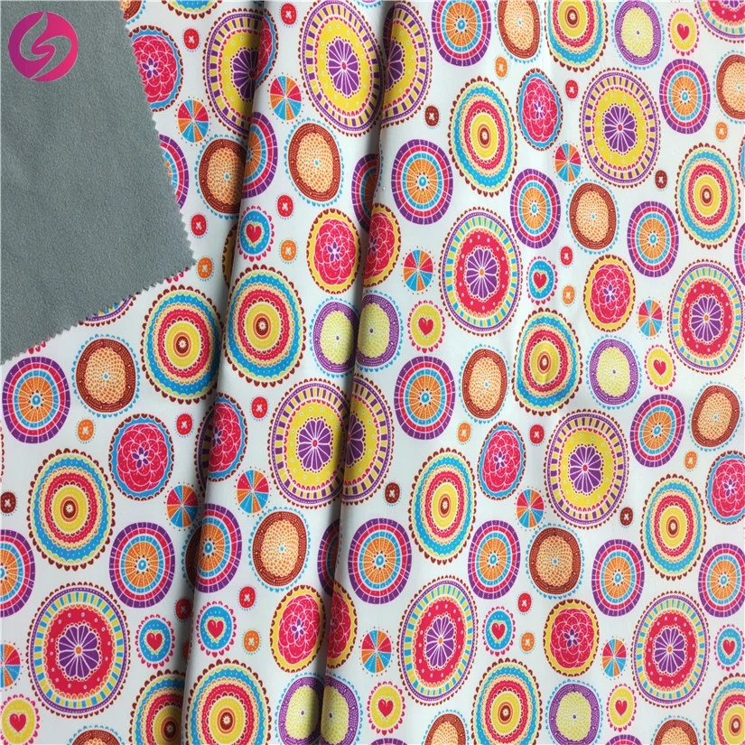 Small MOQ digital colorful circles printing child outwear 3 layer softshell fabric