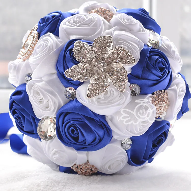 ZERO Handcraft Bridal Bridesmaid 31cm Height Blue Silk Flowers Wedding Bouquets for Wedding