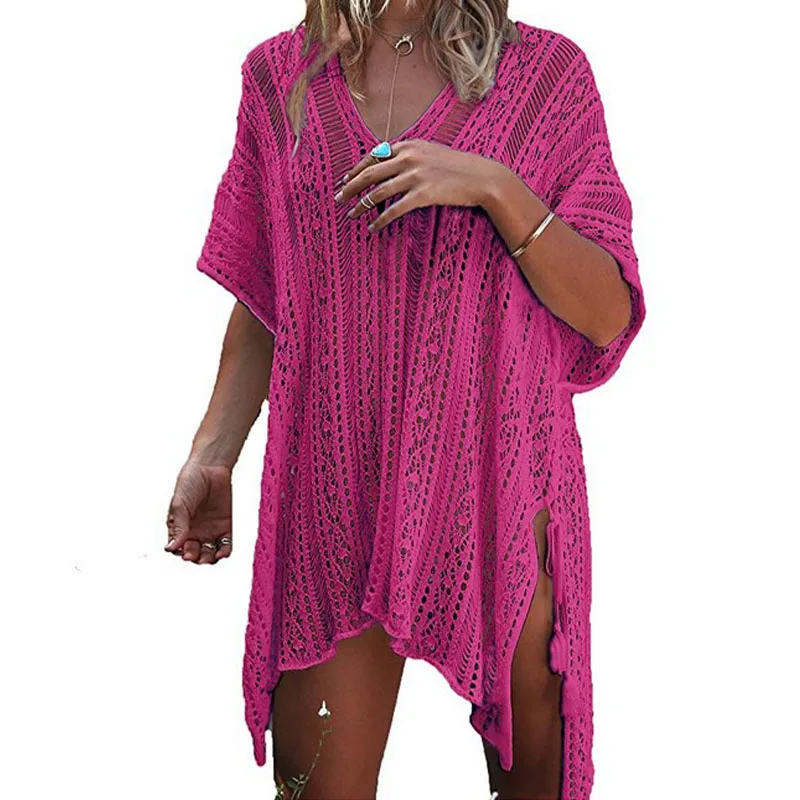 LDDRESS New Design Colorful Hollow Out Womens Summer Crochet Swimwear Beach Dress Tops Sexy Bikini Swimsuit Cover Up