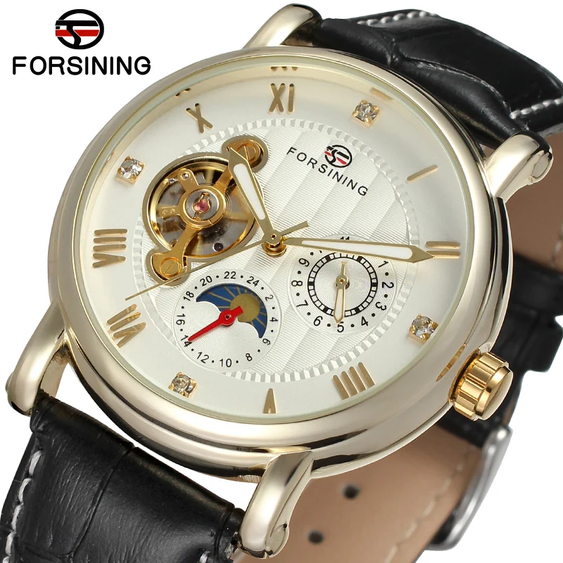 China Watch Factory FORSINING Man Tourbillion Automatic Wholesale Multifunctional Moon Phase Tourbillon Mechanical Mens Watches
