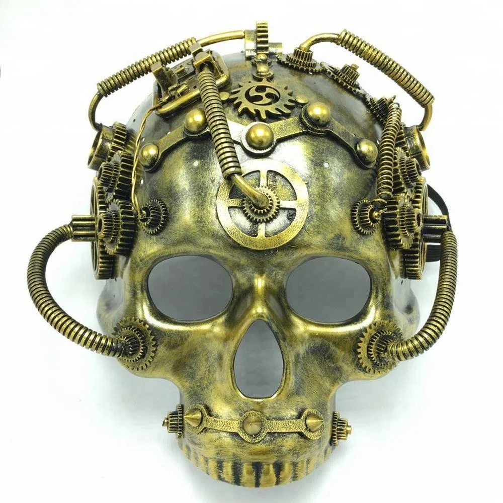 Steampunk Halloween Cosplay Skull Mask with Spikes Rivets Eyelets Punk Decorations Party Supplies
