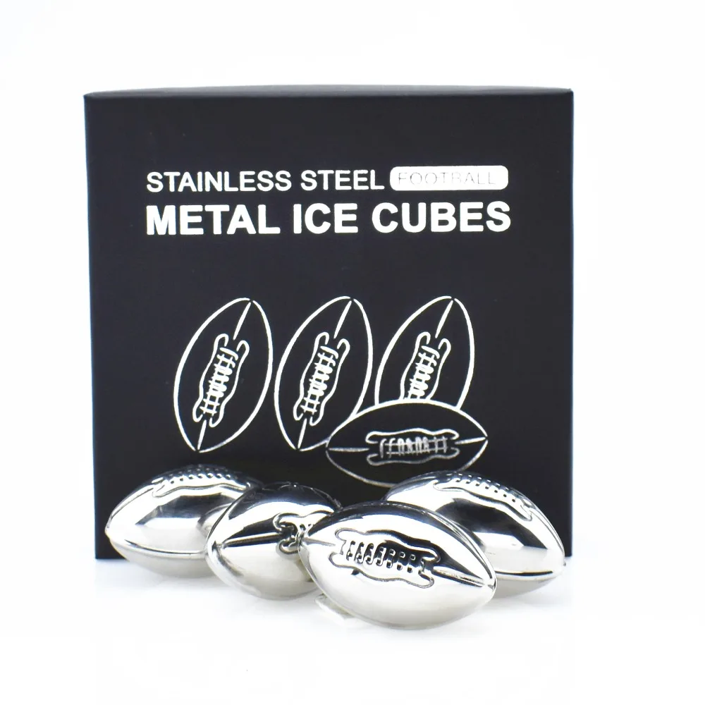 American Football Shaped  Chilling Rocks/ Stainless Steel Reusable Ice Cubes for Cooling Wine Drinks Beverage
