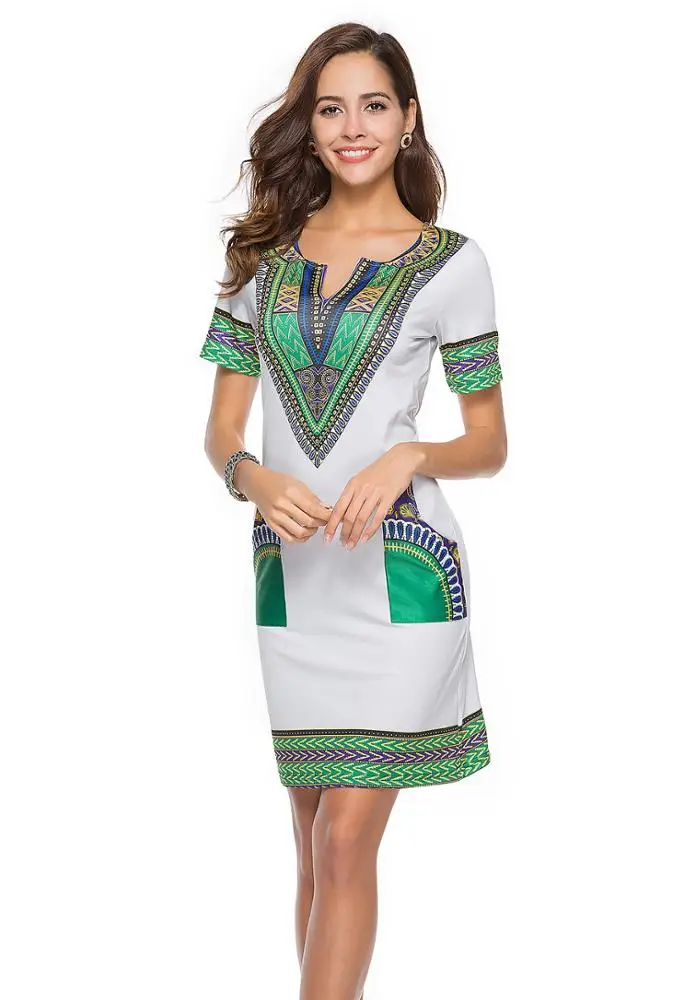 
Wholesale Amazon Hot Sales African Print Kitenge Short Dress Designs Pictures African Women Dress 