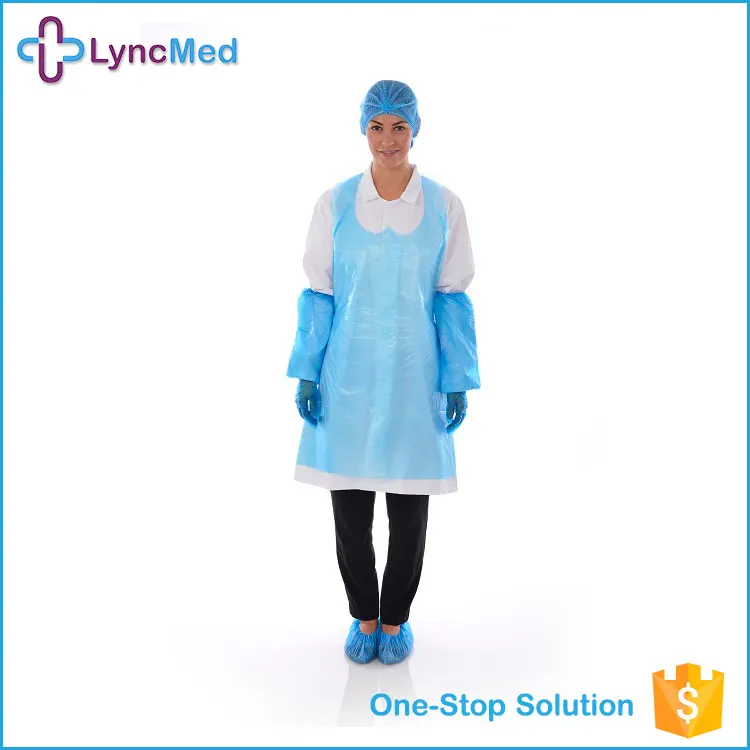 
Disposable Hospital Apron Medical LDPE Material PE Blue/white Shanghai Free OEM ISO 13485 and CE Certificate 50 Ctns Lyncmed 