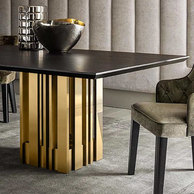Luxury Italian furniture stainless steel wooden gold dining table
