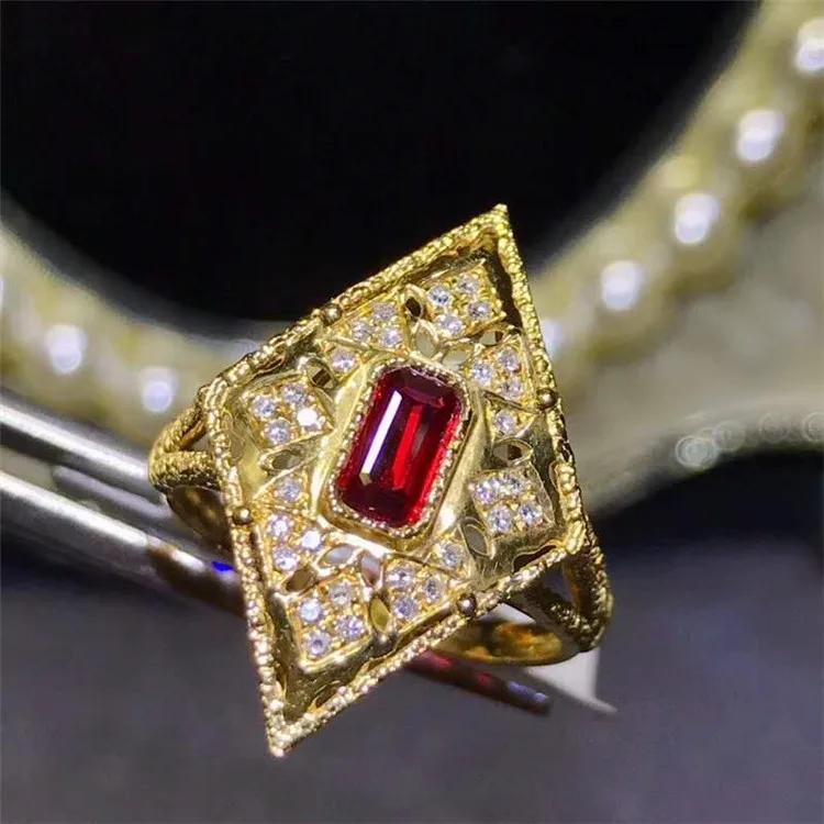 Gemstone Jewelry Factory 18K Gold South Africa Real Diamond Natural Pigeon Blood Red Ruby Cocktail Engagement Ring For Women