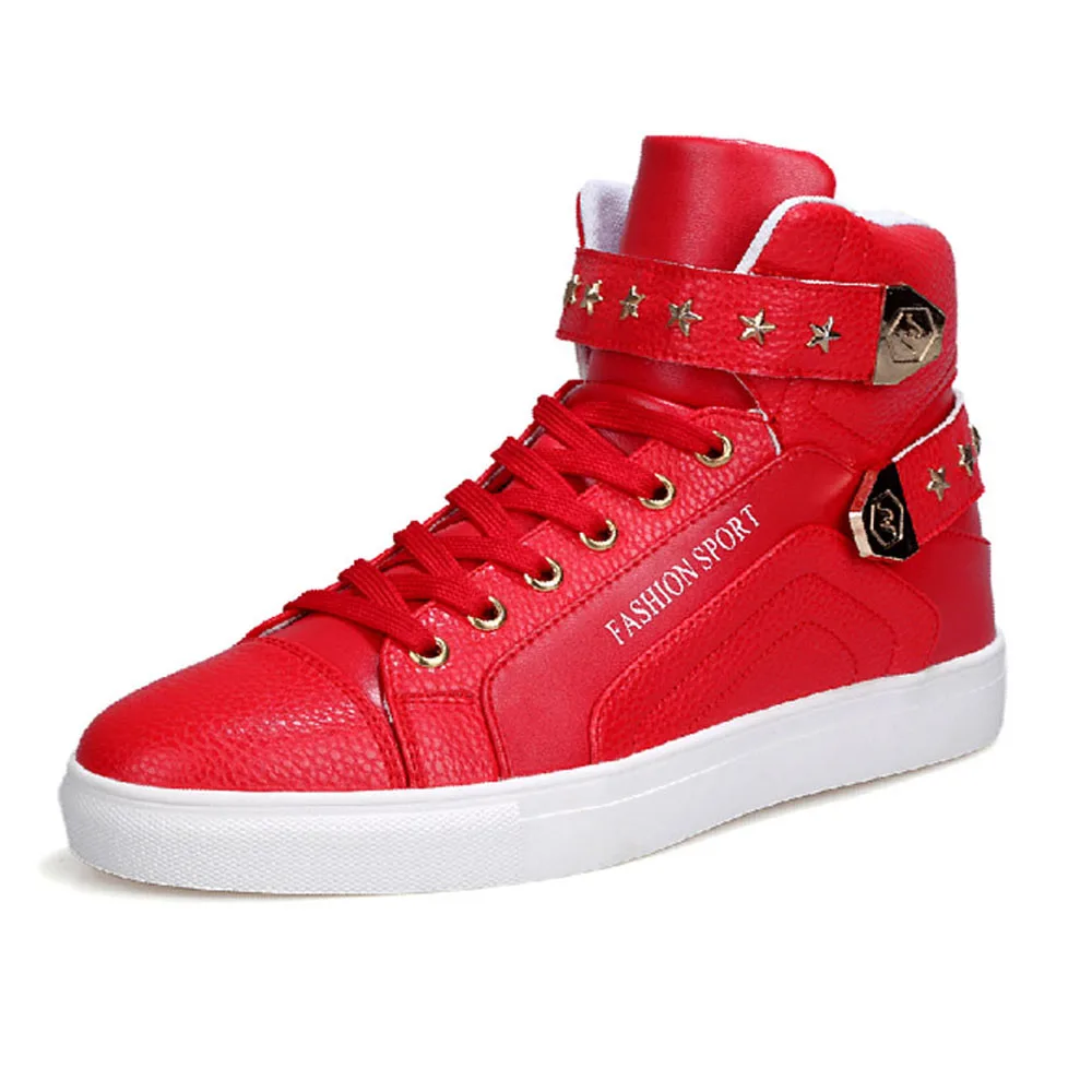Latest Model German Style Cool White Black Red Colors PU Material Hi-Top Board Shoes Footwears For Men