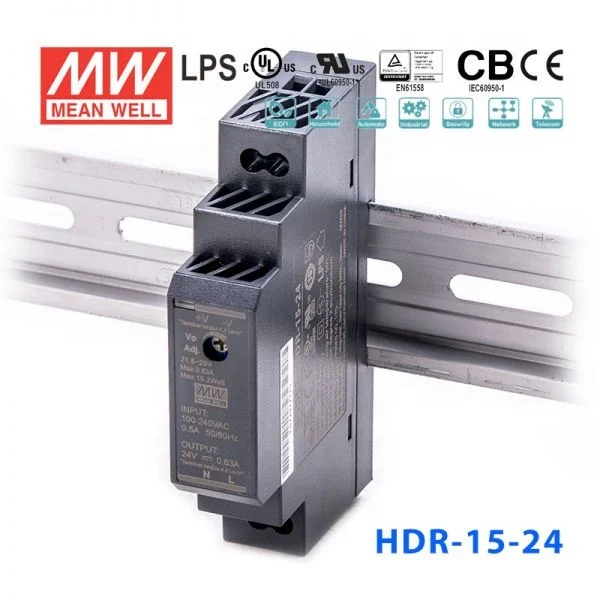 HDR-15 15W 5V/12V/24V48V DIN RAIL AC-DC MEAN WELL импульсный источник питания