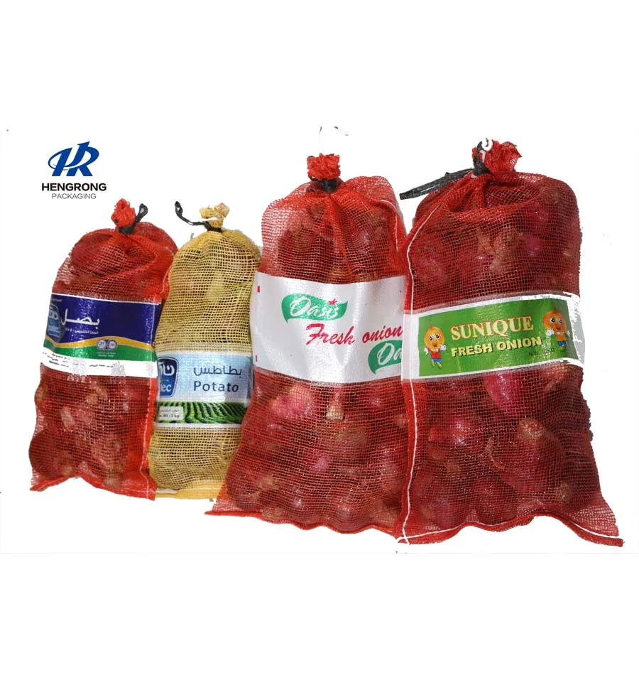 25 kg Leno mesh bag packing for onion  with UV treated and printing band label