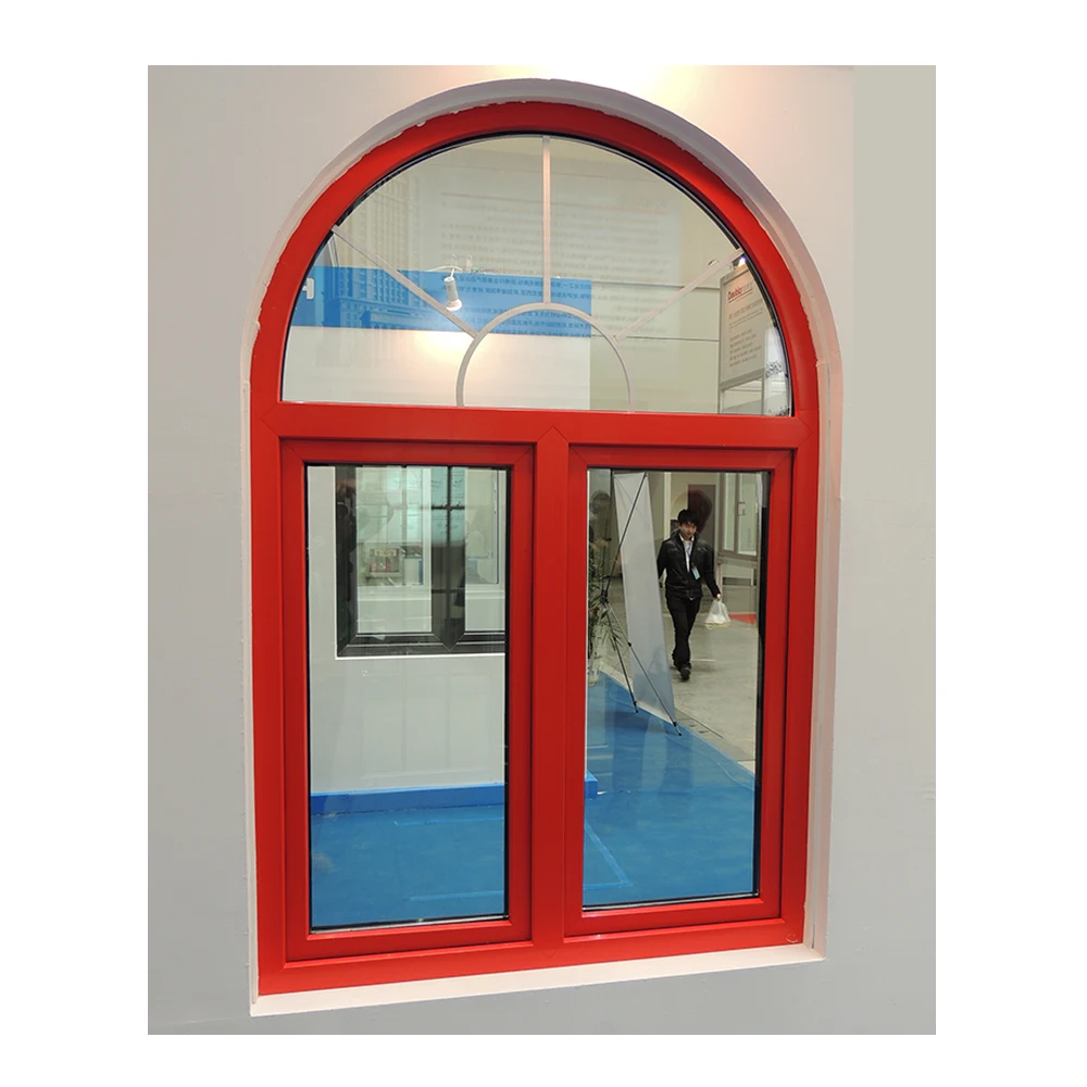 PVC window frame horizontal sliding storm windows with arch fixed part bathroom window glass