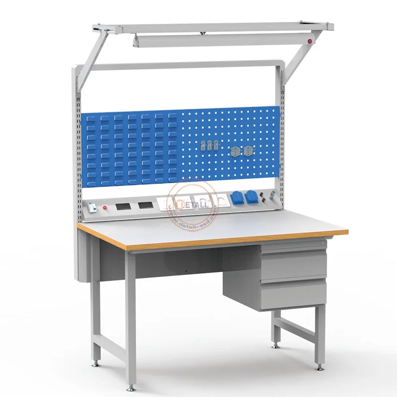 garage stainless table anti-static electric worktable with cold rolled steel metal material and MDF wood table top