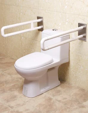 bathroom handicap L shape plastic toilet disabled handrails