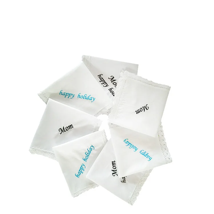 Low MOQ Custom Design Blank Ladies White Nice Handkerchiefs