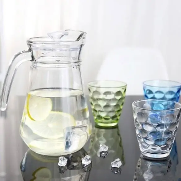 
wholesale glass jug set 1.3L glass jug with 300ml cups set for water juice 