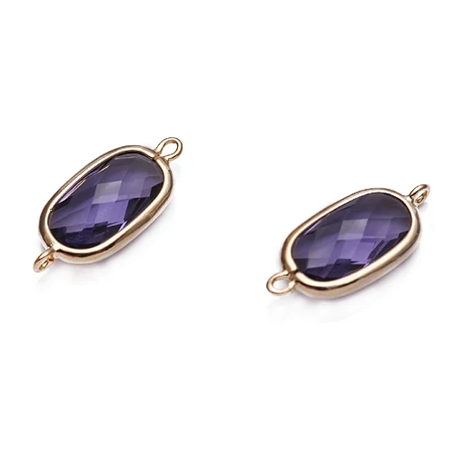 19.5*9mm Fashion Long Square Classic Gold South Korean Style Copper Bezel Connector Purple Gemstone Jewelry Accessories