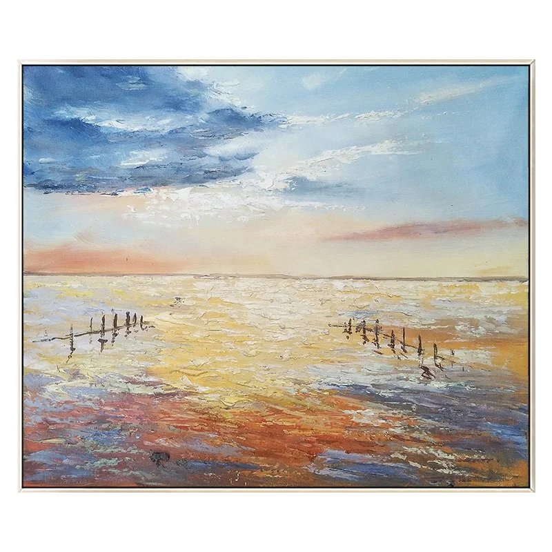 Лидер продаж, абстрактная картина маслом Морской пейзаж, закат, ручная роспись, Картина на холсте, Настенный декор, искусство