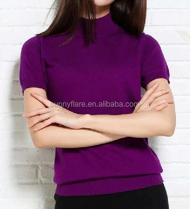 Women T-Shirt Short Sleeves Knitting Cashmere Sweater