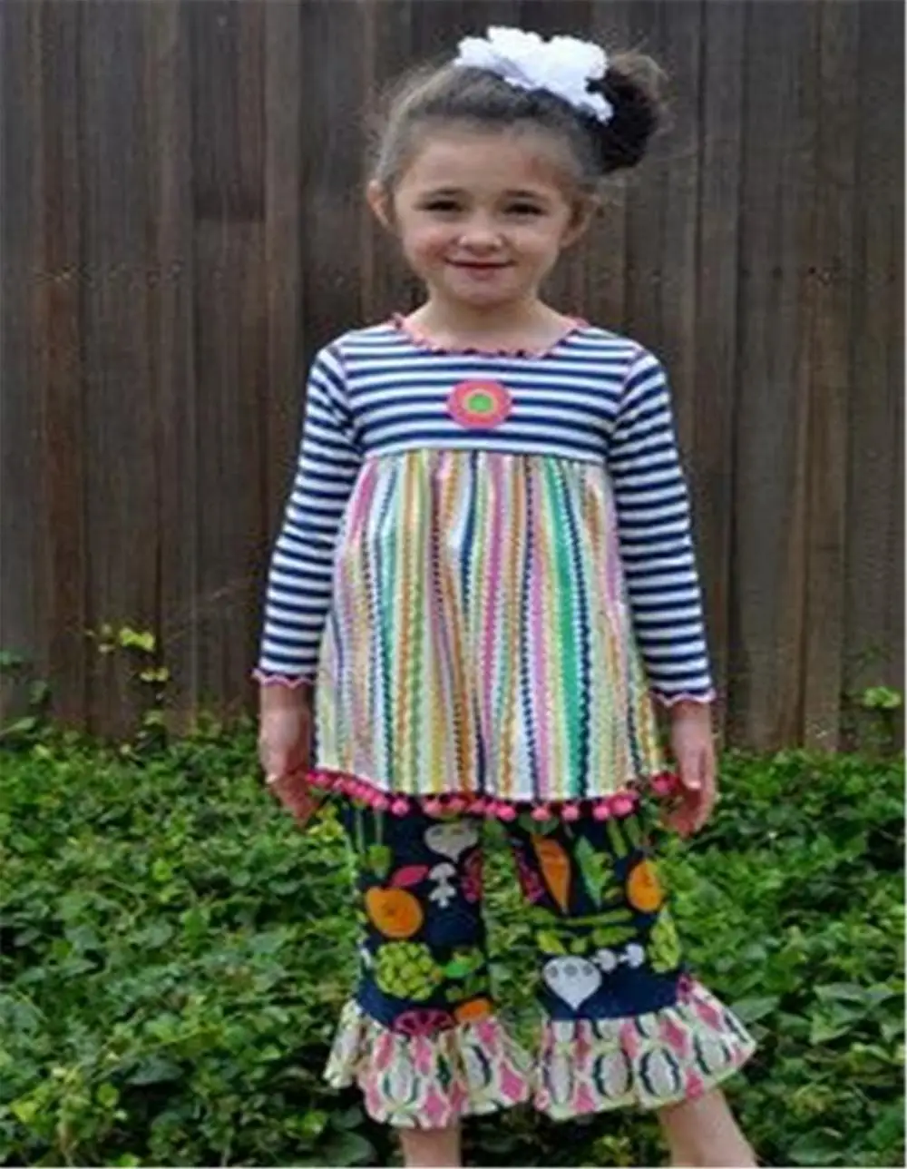 
High quality full kids clothes pink floral ruffle sets boutique girls outfit 