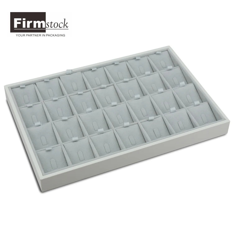 Customized 28 grid removable ring  display grey velvet jewelry tray for rings wooden MDF jewelry display tray