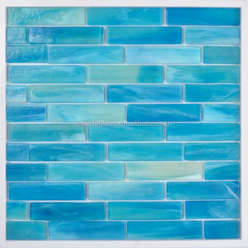 Colorize High quality Mix blue Glass swimming pool Mosaic Tile Jiangsu factory Kiln Vary Long strip swimming pool glass tiles