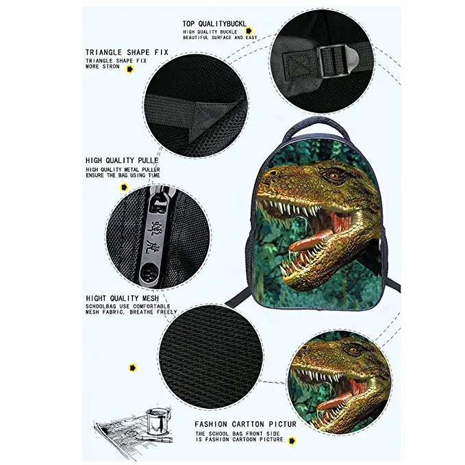 2018 New Style new semester Cool Dinosaur Animal Kids School Backpack 3D Dinosaur Drawing Children Book Bag for boy