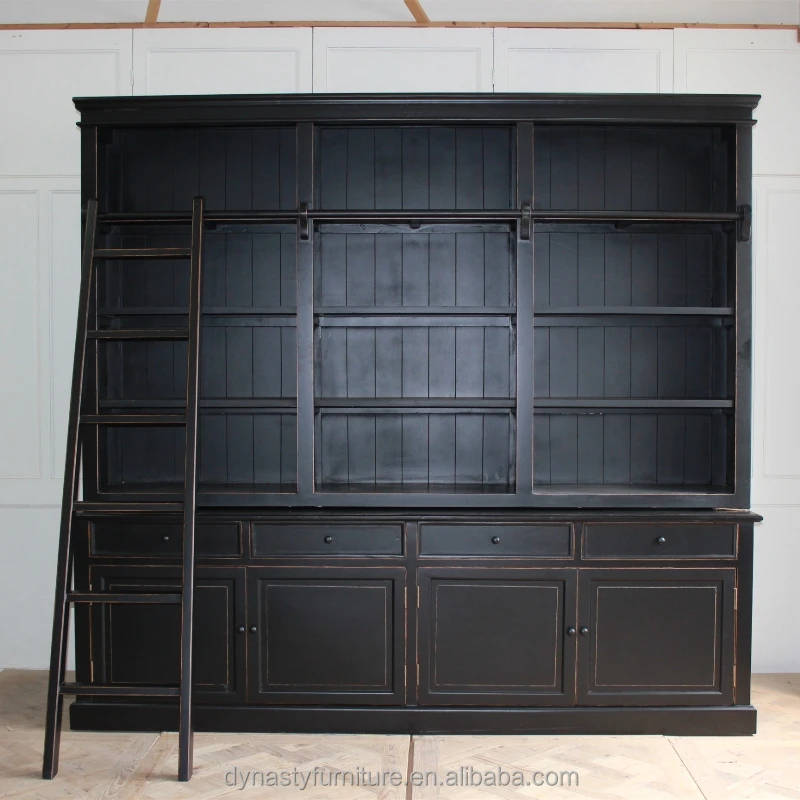 antique furniture wood black display cabinet with ladder