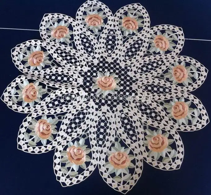 satin fabric embroidery table cloth wedding with hand cutwork