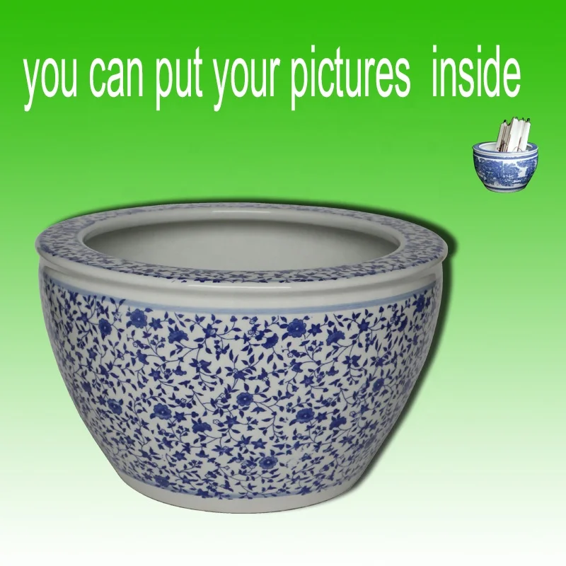 ceramic bonsai pot  birds and flowers painting blue and white porcelain indoor outdoor decorative  for good sale