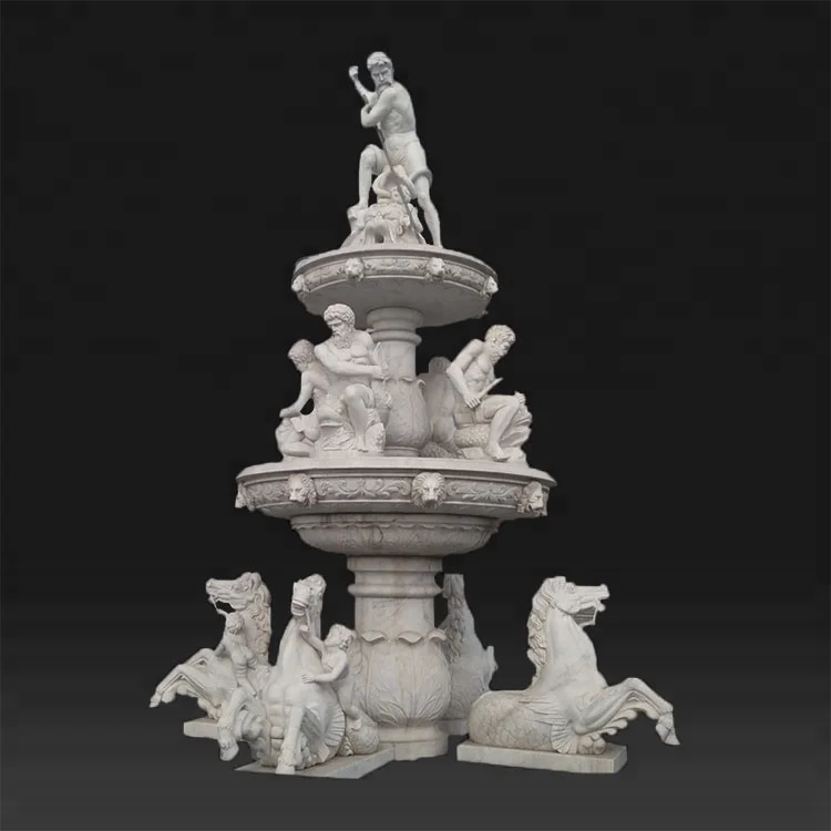 3 layer animal stone garden large water fountain decoration