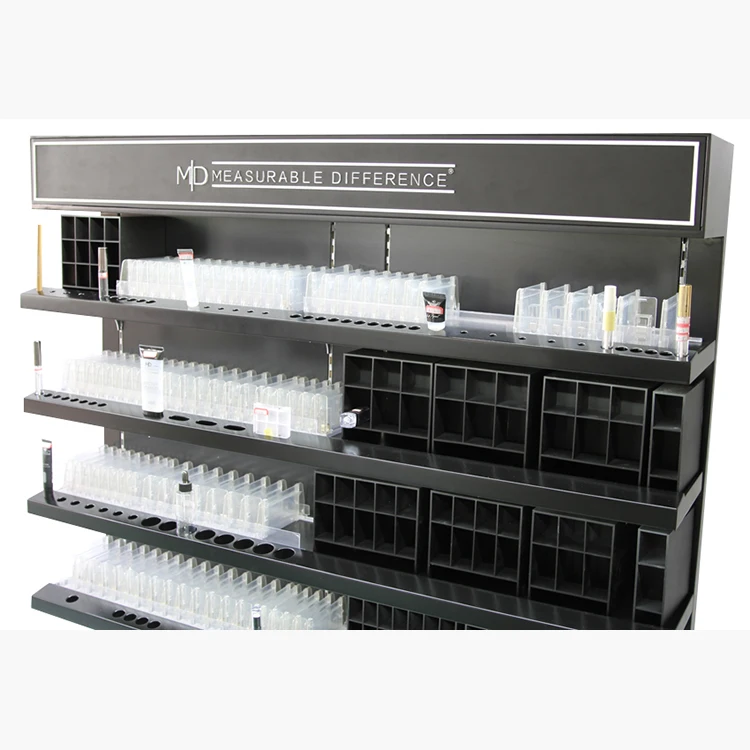 
Factory direct customized cosmetic display floor stands wall wood showcase designs retail furniture 