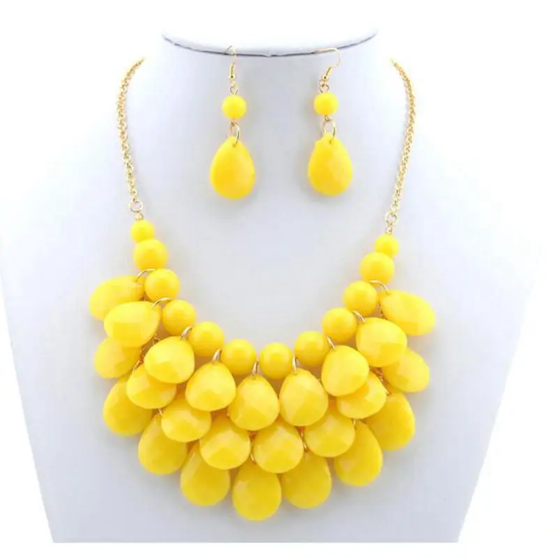 
Wholesale Gold Chain Multilayers Water Drop Acrylic Necklace Jewelry sets Fashionable Jewelry Necklace Set 