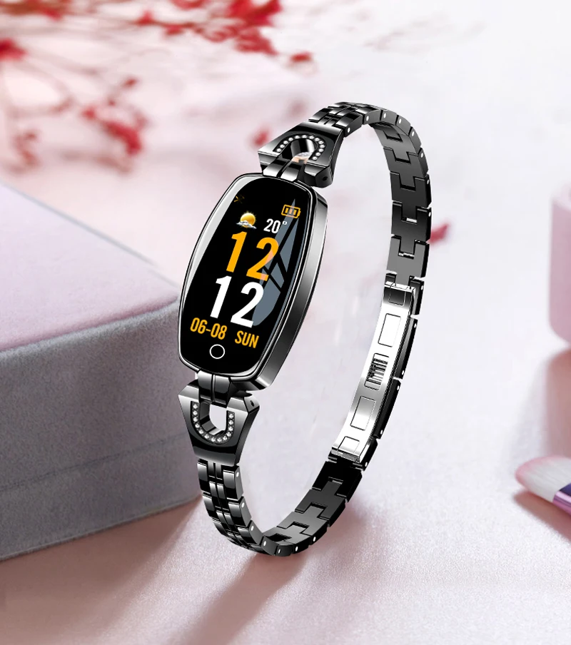 Women Stainless Steel Smart Bracelet H8 with Heart Rate Lady Smart Bracelet