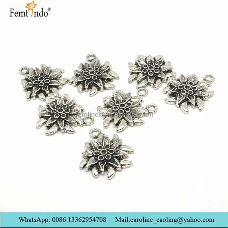 Wholesale German Dirndl Antique Silver Edelweiss Flower Charms Pendants Beads For Jewelry Making Findings Charm for Oktoberfest