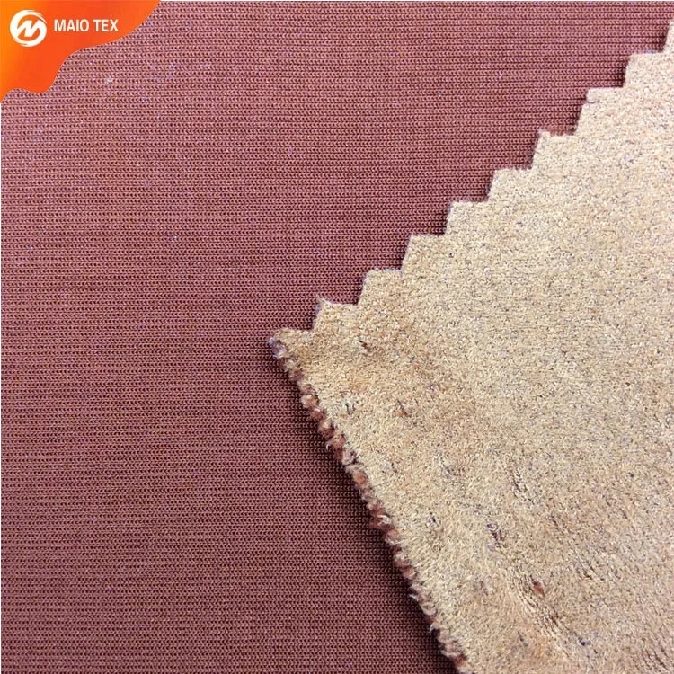
wholesale 4 way stretch polyester spandex scuba suede fabric with jersey bonding 