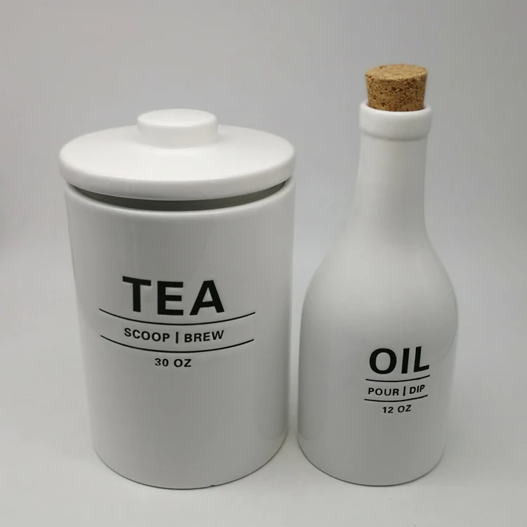 
Wholesale custom kitchen storage ceramic tea jar and oil bottle 