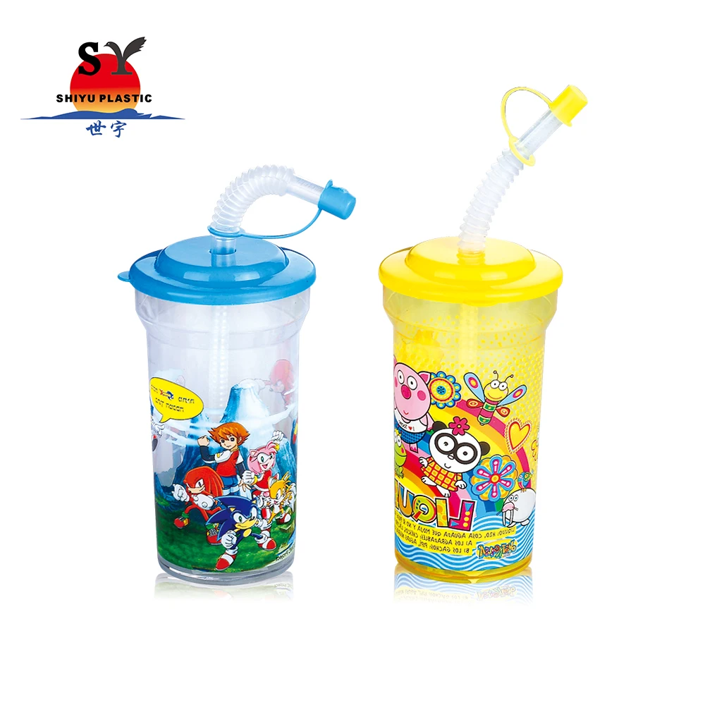 Child Eco-Friendly 450ml Drinking Cup Heat Transfer Printed Classic Design Cartoon Characters PP Material Food Grade Free Sample