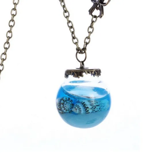 Vintage Mermaid Tears Shells Star Vial Necklace Shellhard Blue Sea Ocean Glass Wish Bottle Necklaces & Pendants Unisex Jewelry