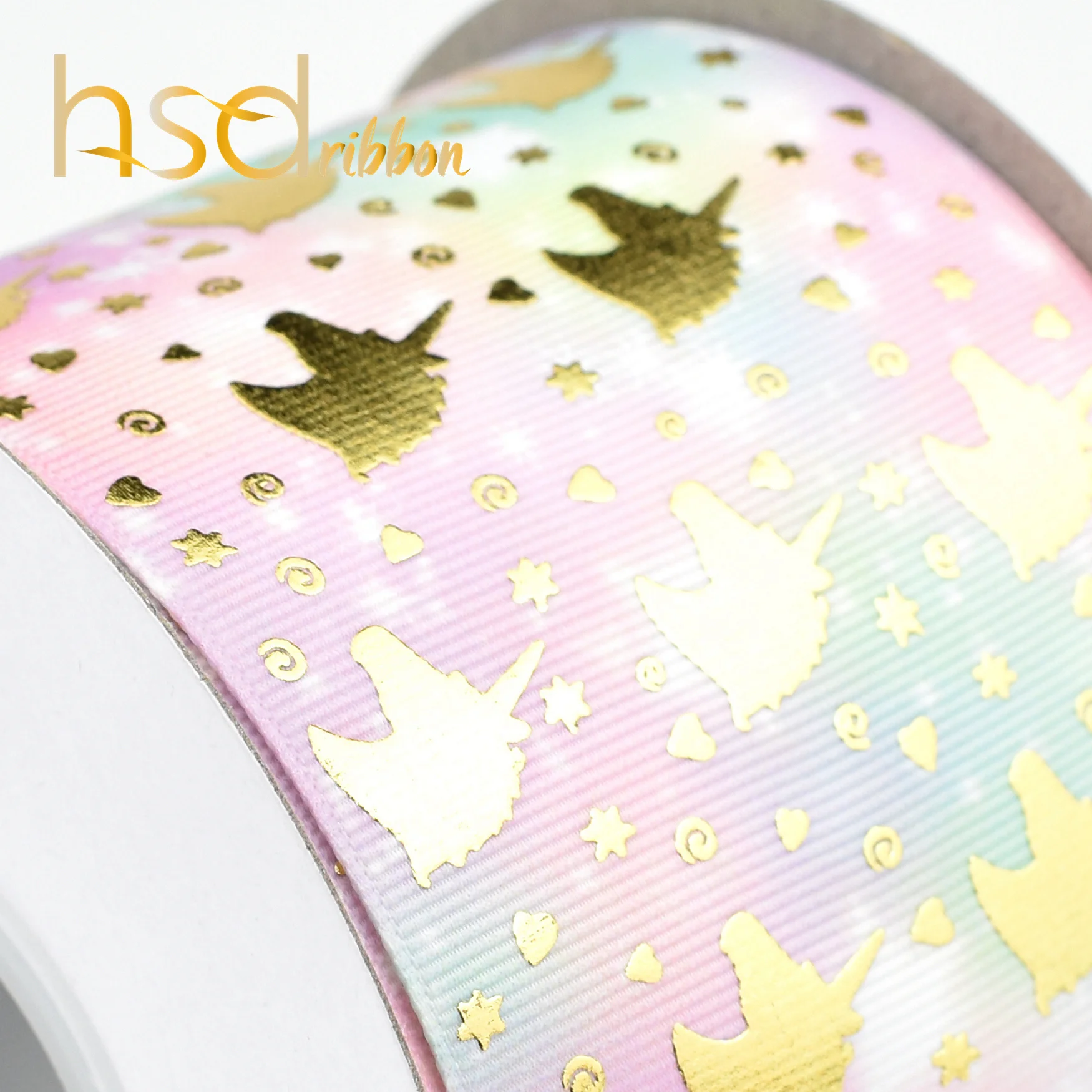 HSDRibbon high quality  pattern unicorn gold foil on HT grosgrain ribbon