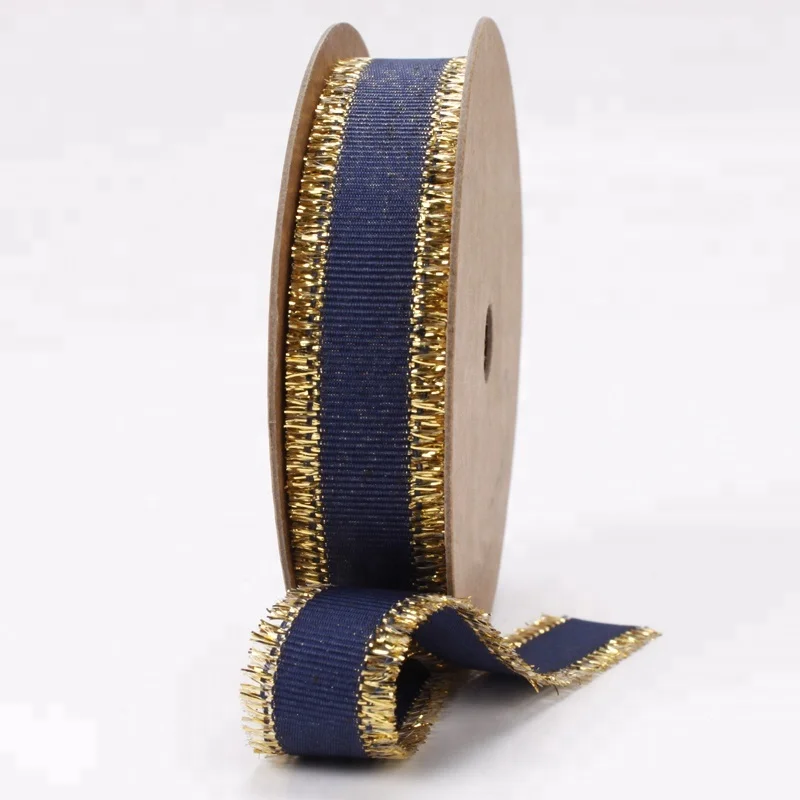 High Quality 5/8 Inch 16mm Gold Fringe Edged Grosgrain Ribbon