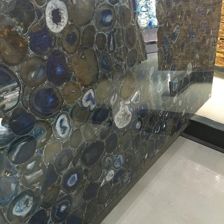 Hot Selling Wall Panel  Customized Size Natural Blue Agate Onyx Slab