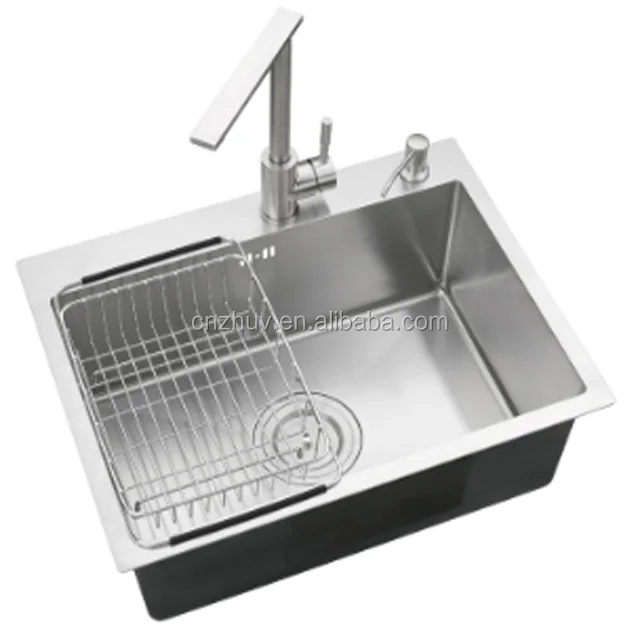 Handmade Single Bowl Brushed Above Counter Round Angle Kitchen Stainless Steel Sink