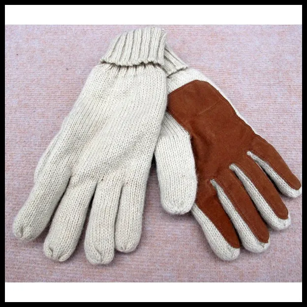 knitting glove  factory cheap winter thinsulate   logo customer  knitted  leather blend gloves