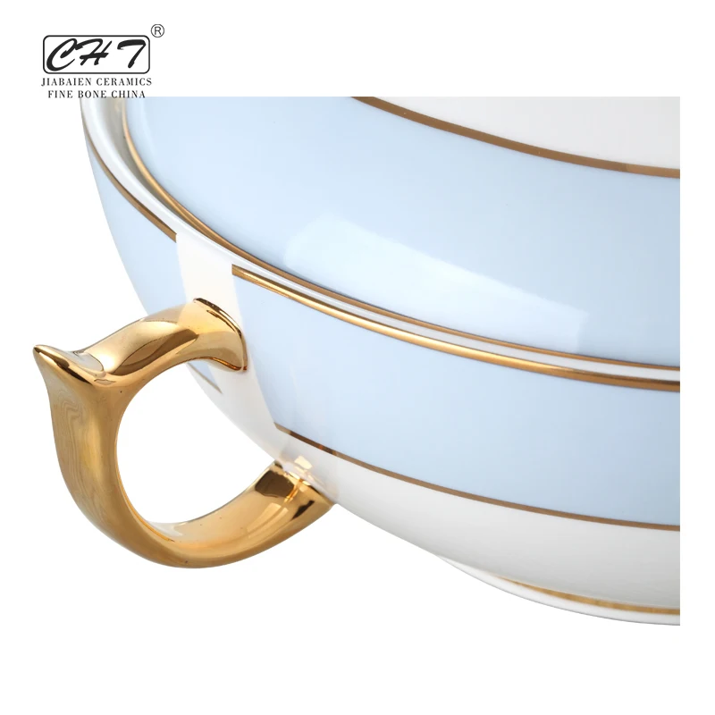 Wholesale different color sky blue complete western luxury dinnerware sets fine bone china dinner set for restaurant hotel used