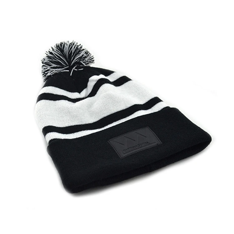Wholesale Winter Leather Patch Beanie Custom Wool Beanies