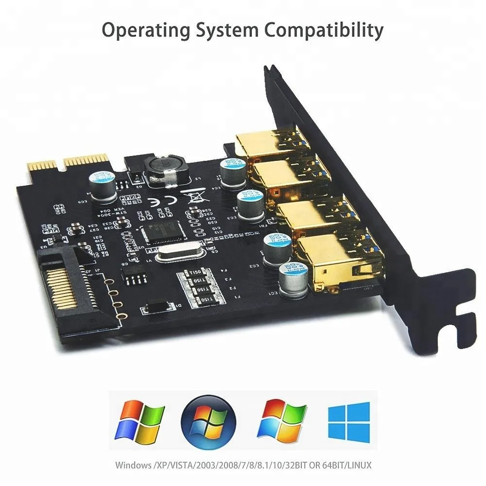 
PCI-E PCI express x1 to 4 port USB3.0 Gold connector with SATA 15pin power 5Gbps converter card 