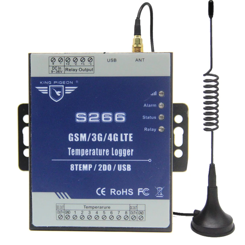 8 Temperature inputs GSM 3G 4G Temperature Data Logger S266